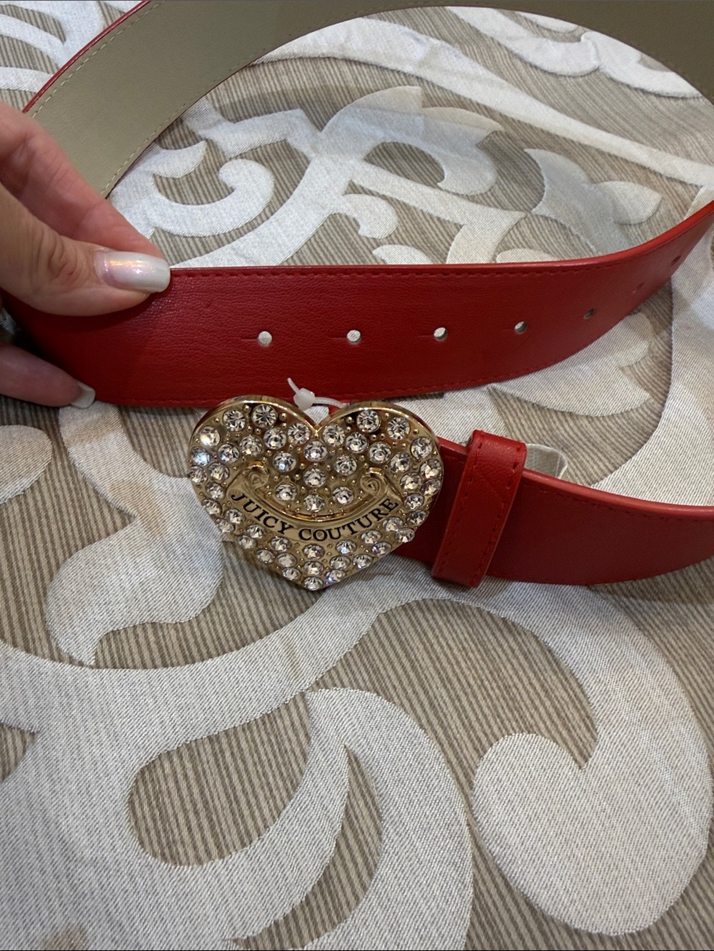 Juicy Couture Red Belt with Gold Crystal Heart Buckle - Picture 1 of 5